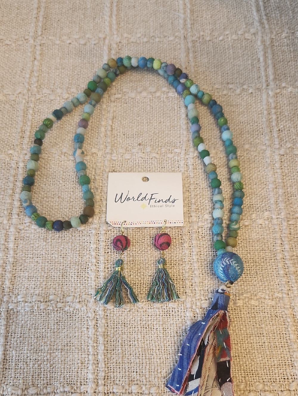 WorldFinds Kantha Tassel Necklace and Earring Set